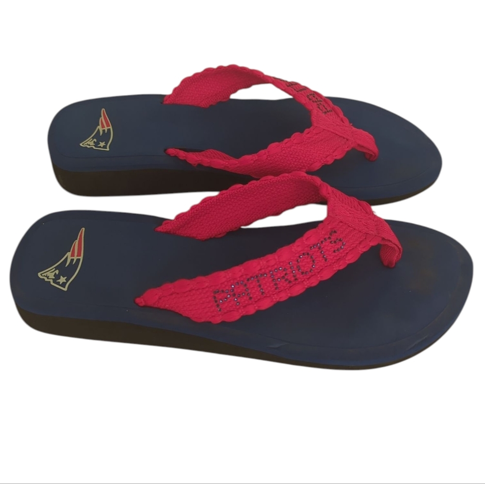 FOCO New England Patriots Embellished Sequin Flip Flops LARGE (9-10) Red Blue